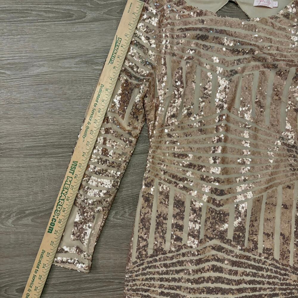 Pink Lily Champagne Sequin Open Back Bodycon Dress Size L - Picture 8 of 12